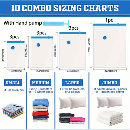 8 vacuum storage bags with 1 hand pump, portable plastic travel bag, clothes storage bag for blankets, bedding, clothes, quilts, duvets, ideal household items, storage essential
