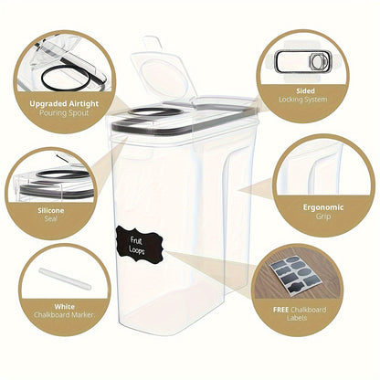 2/4 Pack BPA-Free Plastic Airtight Food Storage Containers 2.5L/88oz - 4pcs Set with Labels, Black, Dishwasher Safe, Stackable & Stackable Design for Cereal, Snacks, Sugar - Space-saving Kitchen Organization, Cereal Dispenser