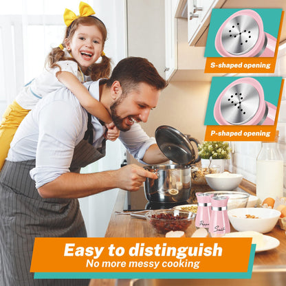 Pink Salt And Pepper Shakers Set with Holder, 4oz Kitchen Decor And Accessories Home Essentials Cute Household Items for Mother's Day Housewarming Gift Refillable Design (Pink) father gift