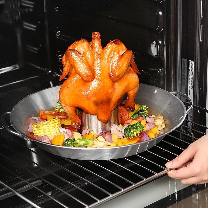 1pc Dishwasher Safe Round Roasting Pan with Chicken Roaster Rack Holder - Perfect for Thanksgiving and Holiday Dinners Kitchen Accessories