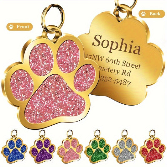 Personalized Cat Dog Puppy Pet ID Name Pendants, Custom Dog Cat Tags, Collar Tag Pendant Pet Accessories Paw Glitter Pendant, Perfect Gift For Your Pet