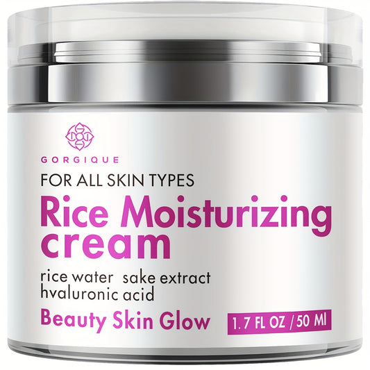 Rice Moisturizing Cream, 1.7 FL.OZ/50 ML, Hyaluronic Acid, Sake Extract, Natural Exfoliant, Hydration Boost, For All Skin Types, Beauty Skin Glow