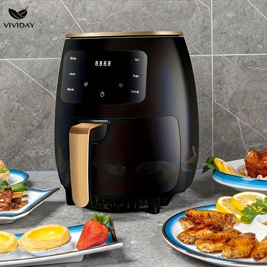 VIVIDAY 4.5L Air Fryer 6-in-1 Multi-Function Oil-Free Cooker with Smart Touchscreen, 1400W, EU/South Africa Plug Adapter, 220-240V for Healthy Family Cooking, Sleek Digital Display, Durable Kitchenware