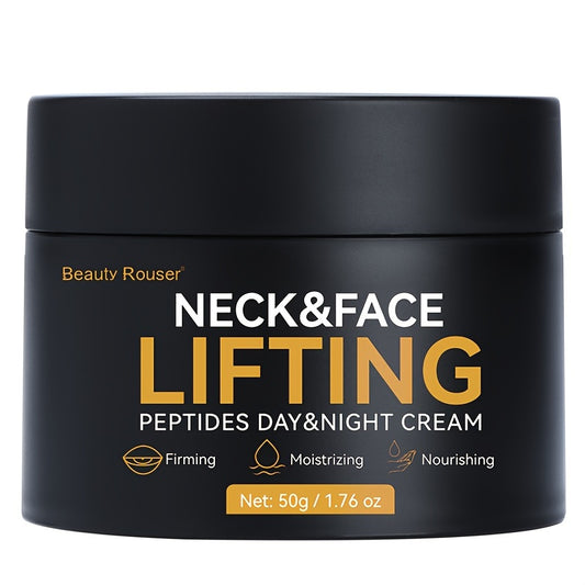 Beauty Rouser Vitamin E & Peptide Neck & Face Lifting Cream - Plant Squalane Day & Night Moisturizer, Hydrating Firming Cream for All Light Beige Types, Men & Women, 24H Wear, Daily Use, Sleek Jar Design, Durable Packaging