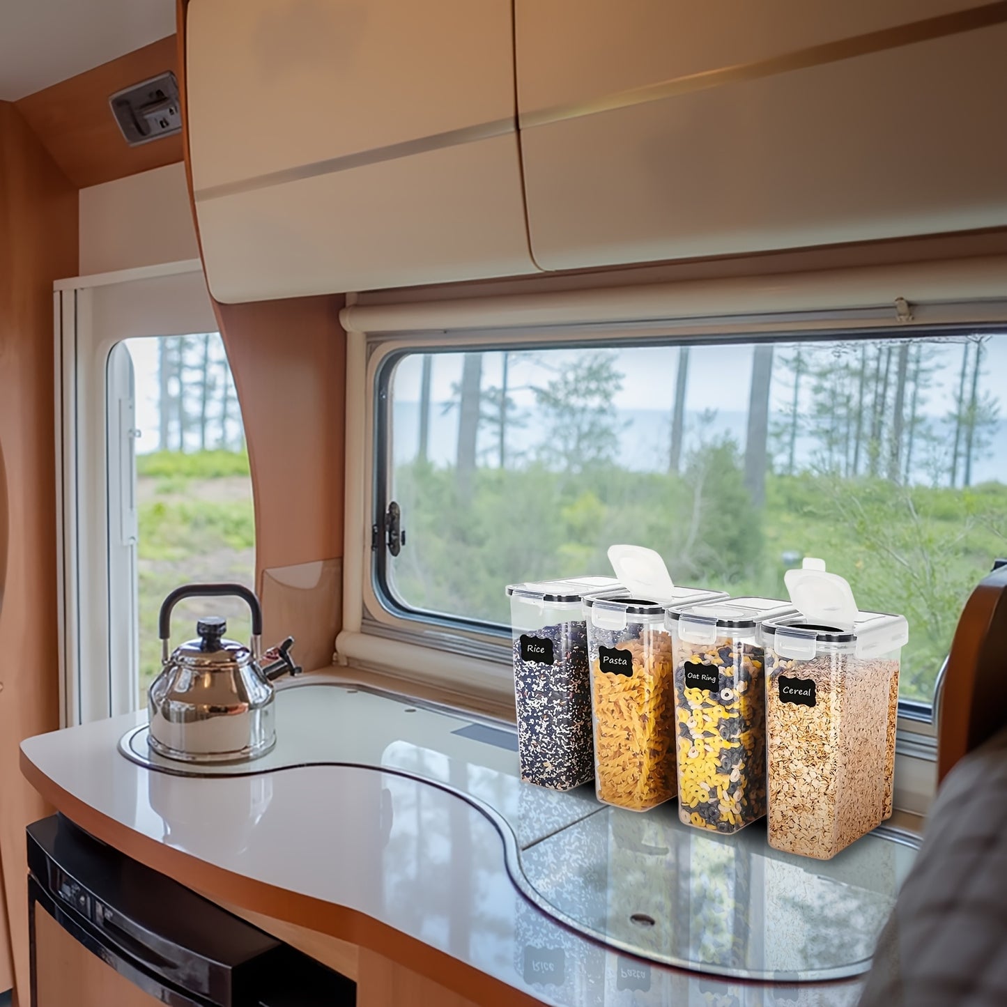 2/4 Pack BPA-Free Plastic Airtight Food Storage Containers 2.5L/88oz - 4pcs Set with Labels, Black, Dishwasher Safe, Stackable & Stackable Design for Cereal, Snacks, Sugar - Space-saving Kitchen Organization, Cereal Dispenser