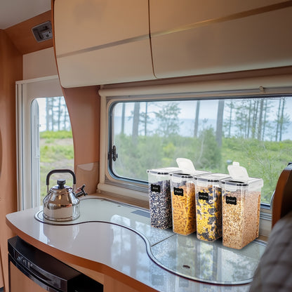 2/4 Pack BPA-Free Plastic Airtight Food Storage Containers 2.5L/88oz - 4pcs Set with Labels, Black, Dishwasher Safe, Stackable & Stackable Design for Cereal, Snacks, Sugar - Space-saving Kitchen Organization, Cereal Dispenser