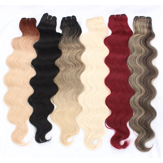 Bundles Extensions 30 inch Body Wave Hair Bundles Highlight Ombre Brown Synthetic Hair Long Wavy Extensions Hair Synthetic Wefts