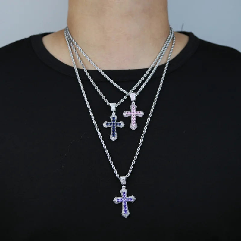 2024 New Arrivals Hip Hop Jewelry Brass Cross Zircon Necklace Pendant Necklace Party Jewelry Couple Gifts Men Women Accessories