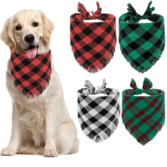 Tanpopo Custom Dog Bandana High Quality Striped Cotton Tassel Pet Triangle Scarf Plaid Pet Accessories Bandana Factory Wholesale