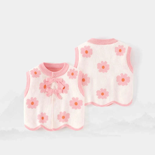 Knitted Beautiful pink Cherry Blossoms Sweater 100%cotton Newborn Baby Clothes Cardigan Vest