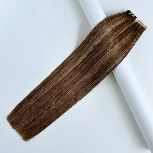 Solft Silky Straight Tape-in Super Double Drawn Thick Ends Human Hair Extensions Tape on 22inches Ready to Ship