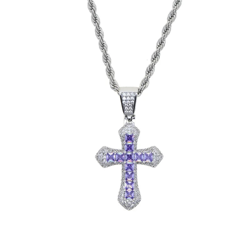 2024 New Arrivals Hip Hop Jewelry Brass Cross Zircon Necklace Pendant Necklace Party Jewelry Couple Gifts Men Women Accessories