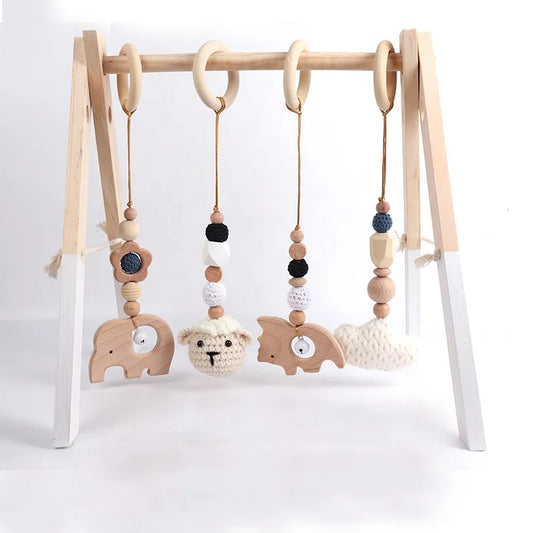 Newborn Baby Wooden Teether Set Handmade Baby Toys Set Wooden Teether Beech Wood Rattle Baby Gift Set Animal Shape Teether