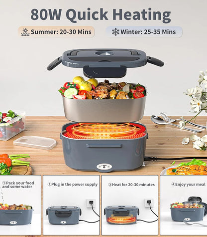 2025 Newest Stainless Steel Electric Lunch Box with Automatic Fast Heating Multi-Color Leakproof Design for Home Car Outdoor Use