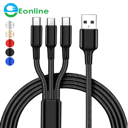 EONLINE Hot Sale 3 in 1 Charger Cable Micro USB Type C Multi USB Port Charging Cable USB Phone Cable