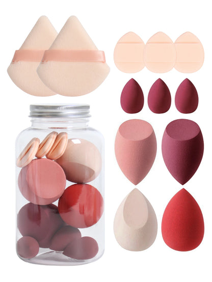 12Pcs Makeup Sponge Set with Storage Jar Latex-Free, Makeup Sponge Finger Puff, Dual-Use Wet & Dry Foundation Cosmetic Puffs