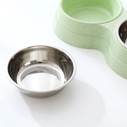 Double Pet Bowls Dog Food Water Feeder Stainless Steel Pet Drinking Dish Feeder Cat Puppy Feeding Supplies Small Dog Accessories