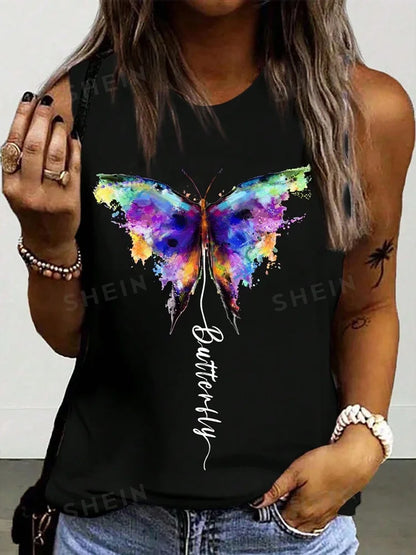 2024 New Urban Street Fashion Women's Crew-neck Tank Top Summer Daily Casual Women's Tank Top Flower Print Sleeveless T-shirt