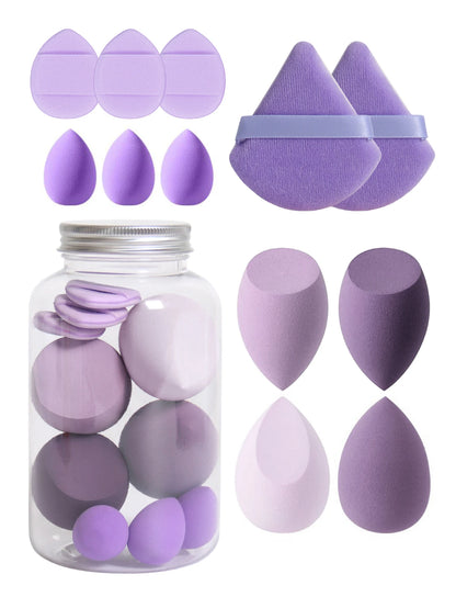 12Pcs Makeup Sponge Set with Storage Jar Latex-Free, Makeup Sponge Finger Puff, Dual-Use Wet & Dry Foundation Cosmetic Puffs