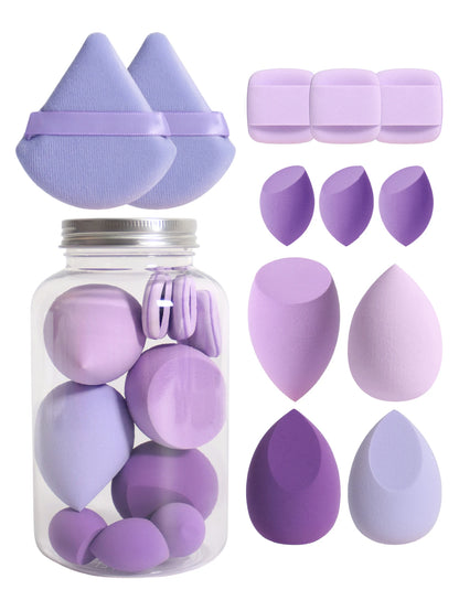 12Pcs Makeup Sponge Set with Storage Jar Latex-Free, Makeup Sponge Finger Puff, Dual-Use Wet & Dry Foundation Cosmetic Puffs