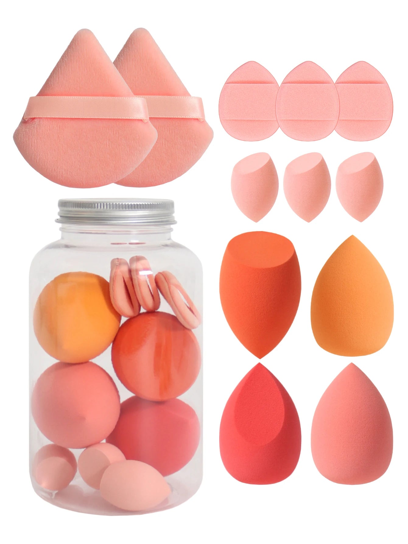 12Pcs Makeup Sponge Set with Storage Jar Latex-Free, Makeup Sponge Finger Puff, Dual-Use Wet & Dry Foundation Cosmetic Puffs