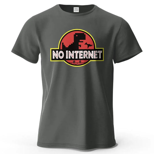 100% Cotton No Internet Printed T Shirt Funny Cartoon Dinosaur Graphic Tee Men Women T-Shirts Tops Jurassic offline park Tshirt