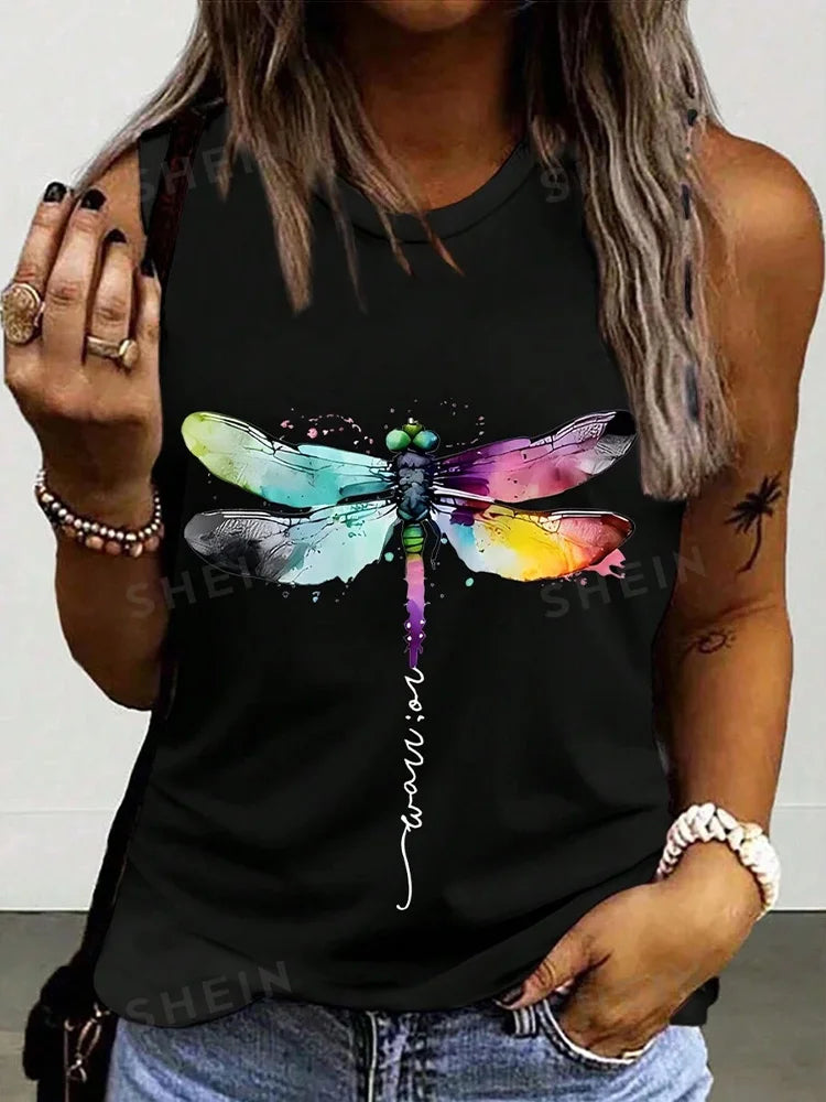 2024 New Urban Street Fashion Women's Crew-neck Tank Top Summer Daily Casual Women's Tank Top Flower Print Sleeveless T-shirt