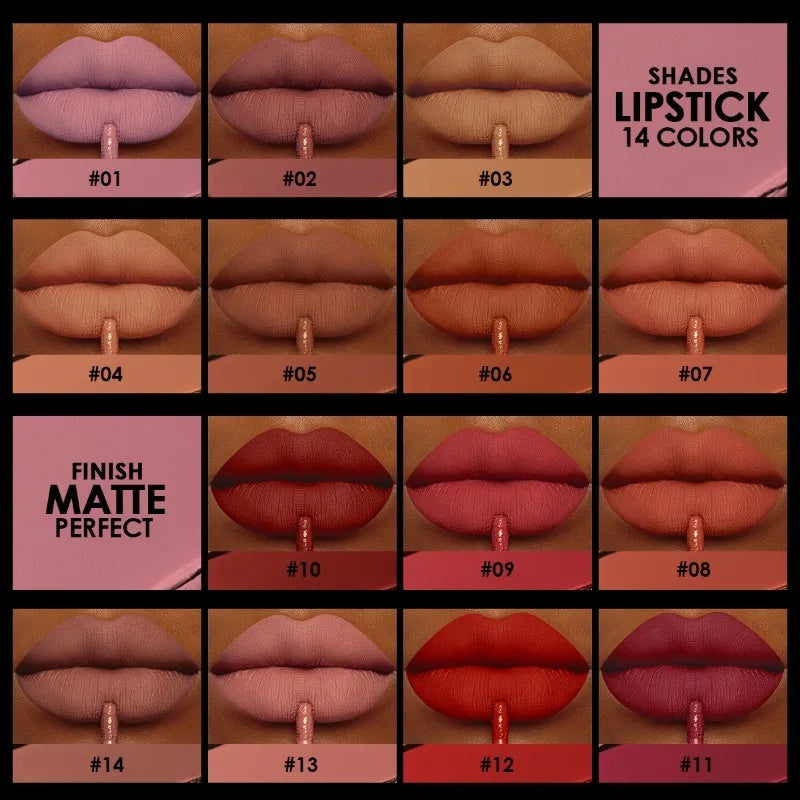 14-color Waterproof Non-stick Cup Round Tube Black Gradually Matte Lip Gloss Lipstick Long-lasting Lip Lipstick Cosmetics