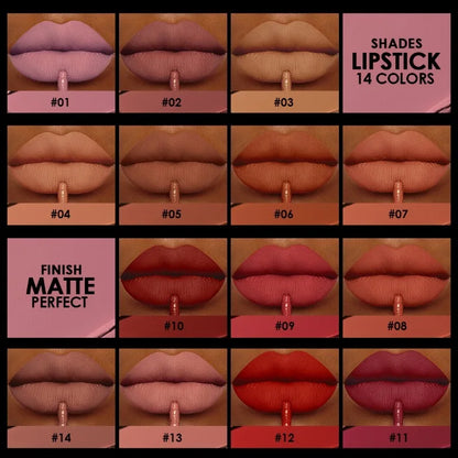 14-color Waterproof Non-stick Cup Round Tube Black Gradually Matte Lip Gloss Lipstick Long-lasting Lip Lipstick Cosmetics