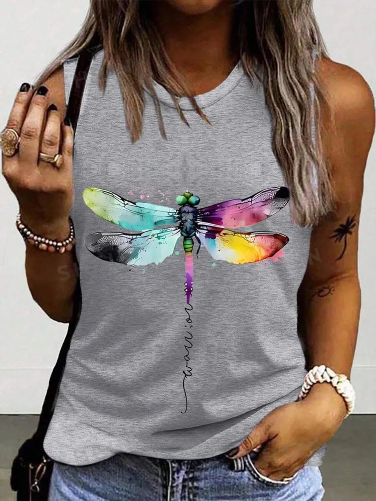 2024 New Urban Street Fashion Women's Crew-neck Tank Top Summer Daily Casual Women's Tank Top Flower Print Sleeveless T-shirt