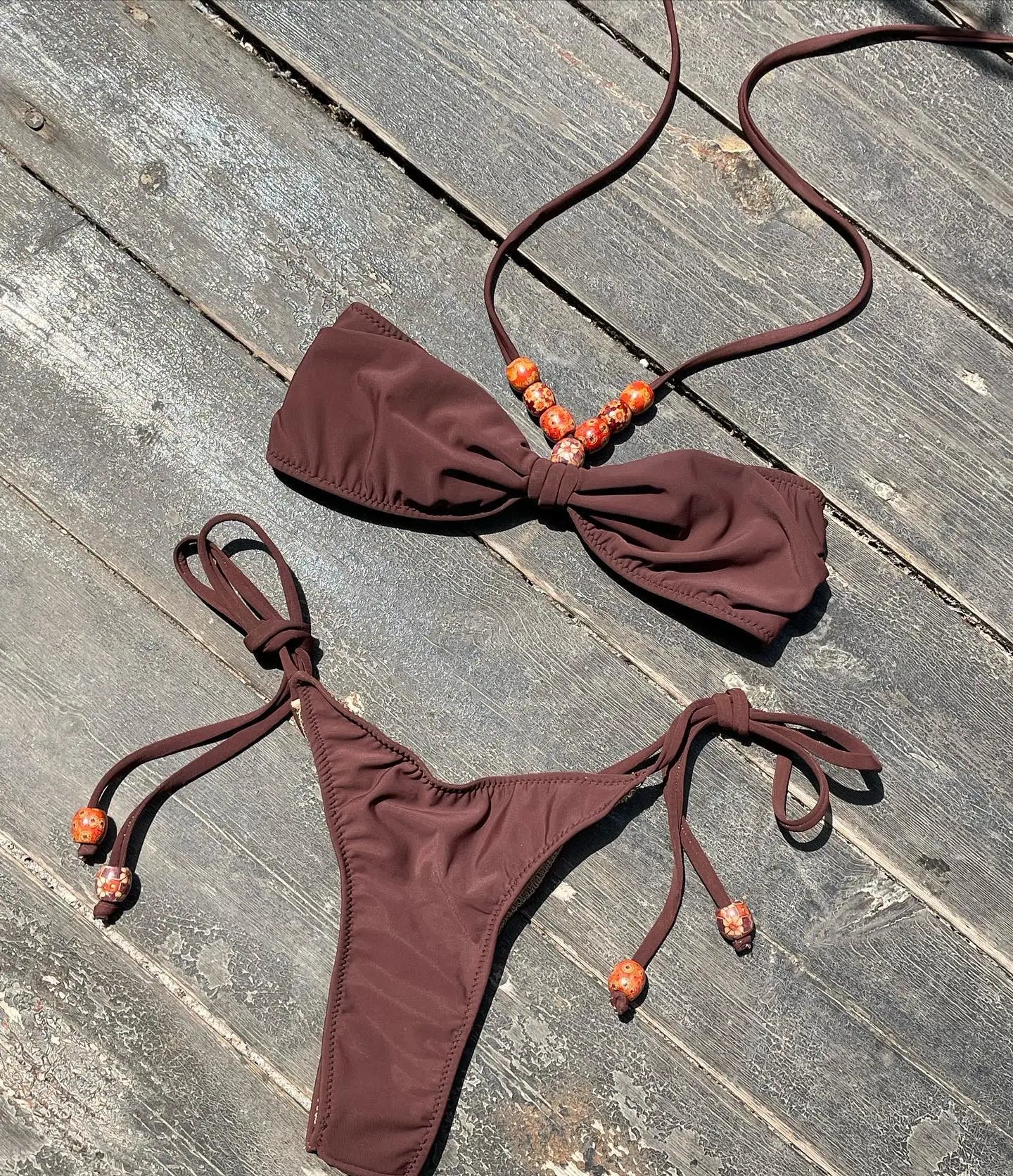 2025 Women's Two-Piece Swimsuit Pink Marble Pattern with Beaded Straps Perfect for Beach Wear and Pool Parties Summer Getaways