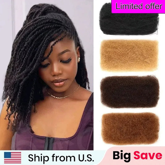 QR Brazilian Remy Hair Afro kinky Curly Bulk Human Hair For Braiding 1 Bundle 50g/pc Natural Color Braids Hair No Weft US SHip