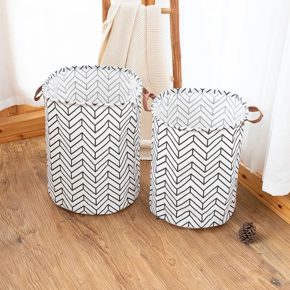 Household Dirty Clothes Basket Toy Storage Bucket Plaid Fabric Cotton Linen Dirty Clothes Basket Large Foldable Waterproof Stora