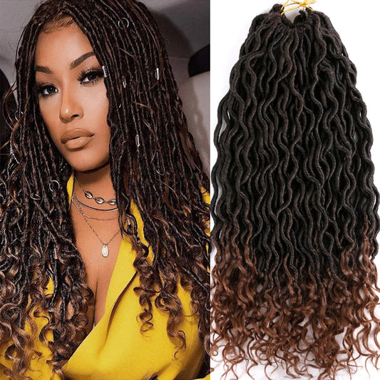 1-6 Packs Goddess Faux Locs Crochet Hair 18 Inch Curly Hair Faux Locs Crochet Braids Synthetic Braids Crochet Hair 24Strands/Pcs