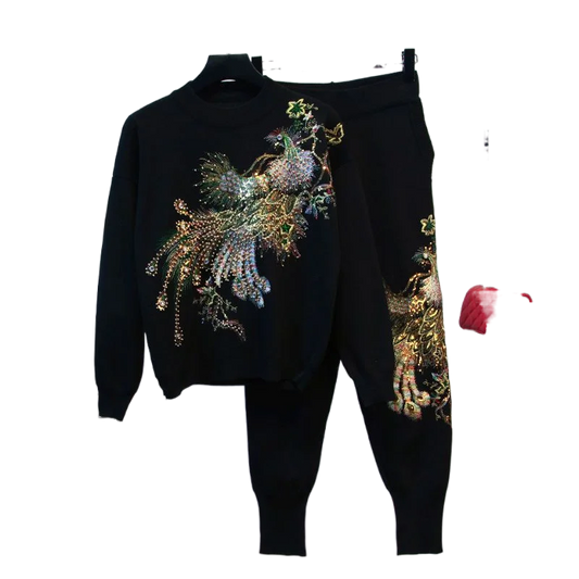 Women's Clothes Spring and Autumn Embroidered Sequins Fashion Large Size Casual Sports Suit Pants Two-Piece Pant Sets