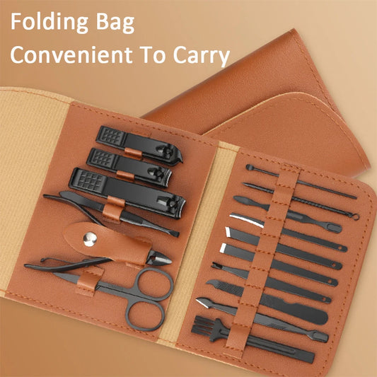 Manicure Nail Clippers Pedicure Set Stainless Steel Manicure Set Professional Grooming Kit Nail Care Tools with Travel Case