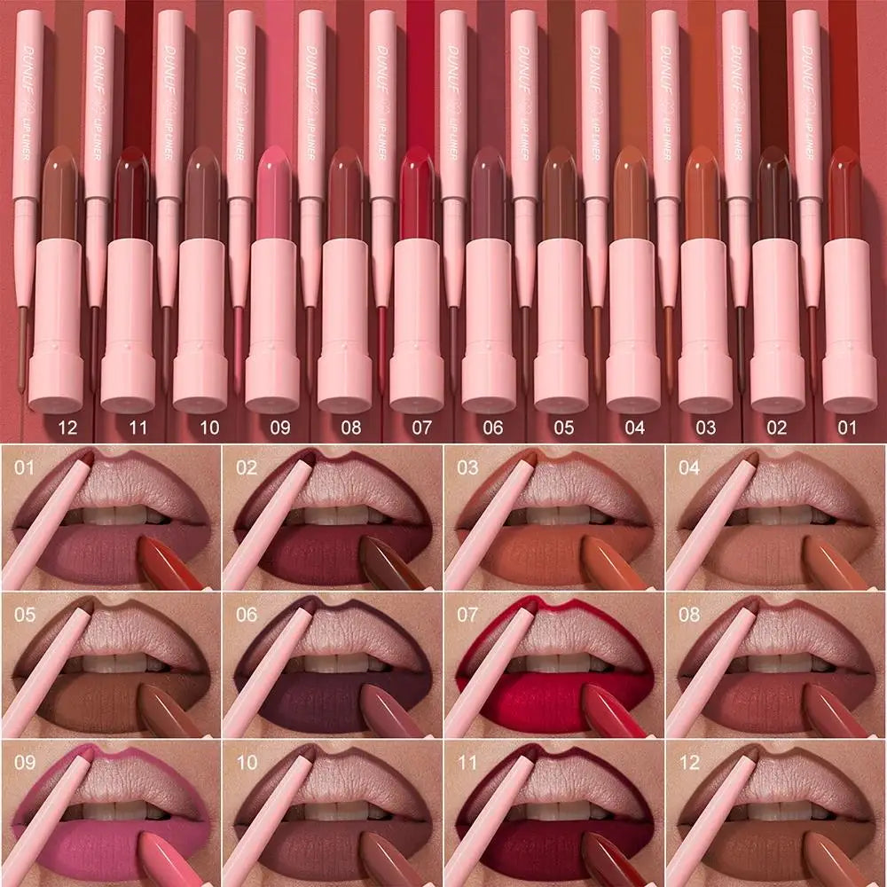 Red Brown Matte Lipstick Lip Liner Set Waterproof Long Lasting Hydrating Non Sticky Contour Lip Makeup