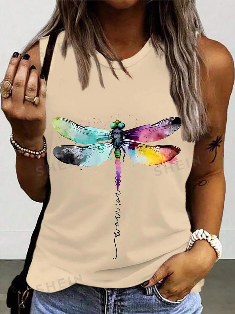 2024 New Urban Street Fashion Women's Crew-neck Tank Top Summer Daily Casual Women's Tank Top Flower Print Sleeveless T-shirt