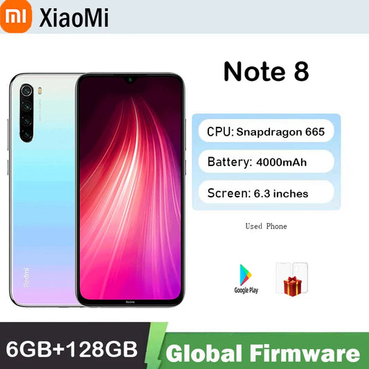 Global firmware  Smartphone Xiaomi Redmi Note 8 celular Snapdragon 665 48MP 4000mAh 18W Fast Charge used phone