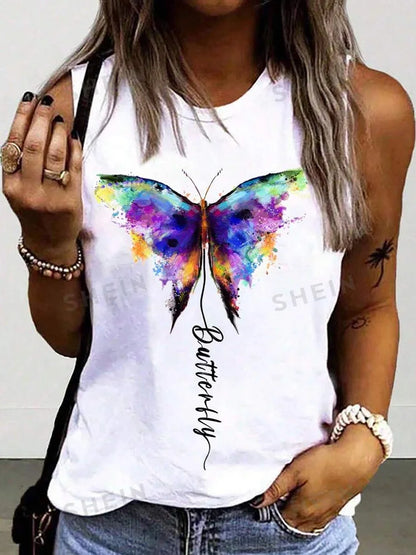 2024 New Urban Street Fashion Women's Crew-neck Tank Top Summer Daily Casual Women's Tank Top Flower Print Sleeveless T-shirt