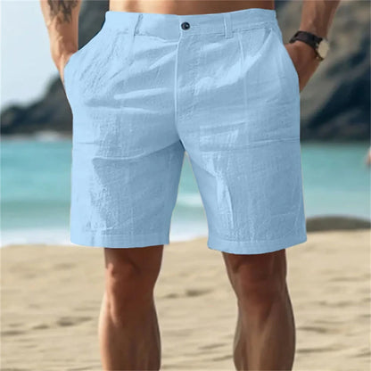 2025Men's Solid Color Casual Short Pants Linen Beach Breathable Comfortable Straight Short Trousers Hawaiian Holiday Men'S Pants