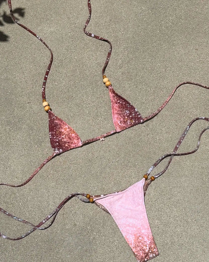 2025 Women's Two-Piece Swimsuit Pink Marble Pattern with Beaded Straps Perfect for Beach Wear and Pool Parties Summer Getaways