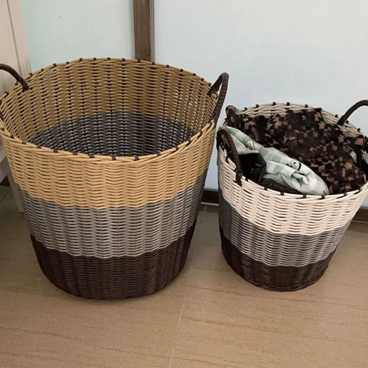 Foldable Woven Laundry Basket Rattan-Style Toys Storage Basket for Dirty Clothes Household Items