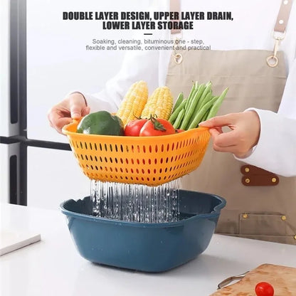 1PC Multifunctional Double-Layer Vegetable Sink Drain Basket Kitchen Fruit Plate Living Room Household Vegetable Washing Basin