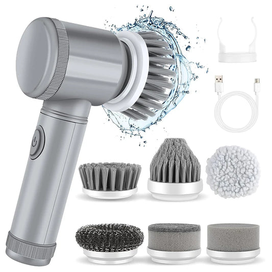 Household Multi functional Handheld Electric Cleaning Brush Dishwashing Brush Kitchen Household 6pcs/Set