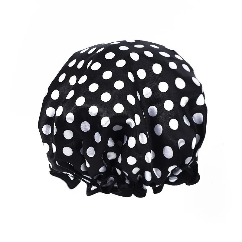 1pc Waterproof Shower Cap Leopard Print Double Layer Elastic Shower Hair Cover Reusable Wave Point Shower Cap Bathing Supplies