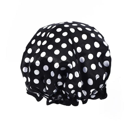 1pc Waterproof Shower Cap Leopard Print Double Layer Elastic Shower Hair Cover Reusable Wave Point Shower Cap Bathing Supplies