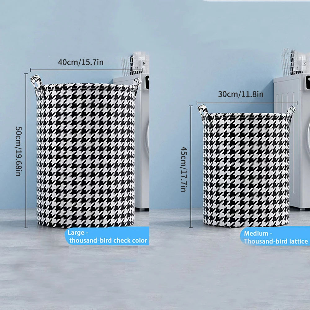 Household Dirty Clothes Basket Toy Storage Bucket Plaid Fabric Cotton Linen Dirty Clothes Basket Large Foldable Waterproof Stora