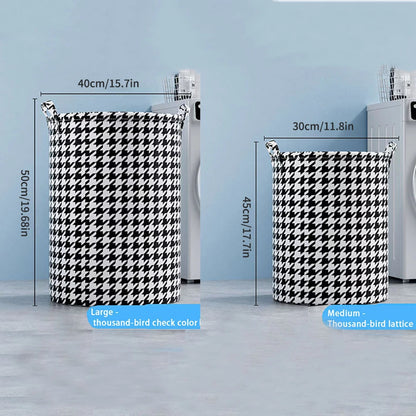 Household Dirty Clothes Basket Toy Storage Bucket Plaid Fabric Cotton Linen Dirty Clothes Basket Large Foldable Waterproof Stora