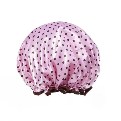 1pc Waterproof Shower Cap Leopard Print Double Layer Elastic Shower Hair Cover Reusable Wave Point Shower Cap Bathing Supplies